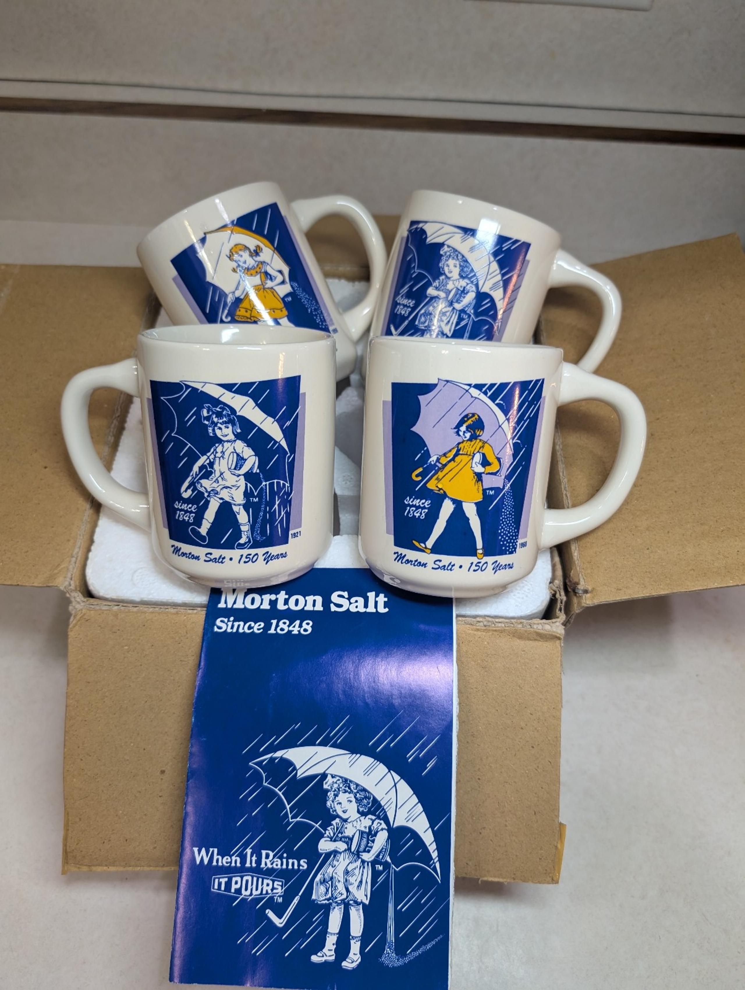 Vintage Morton Salt 150 YR Umbrella Girl Cups Original Box