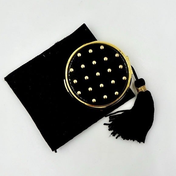 VINTAGE Lancome Le Flirt Black Enamel Polka Dot Le Flirt Poudre Compact *Unused*