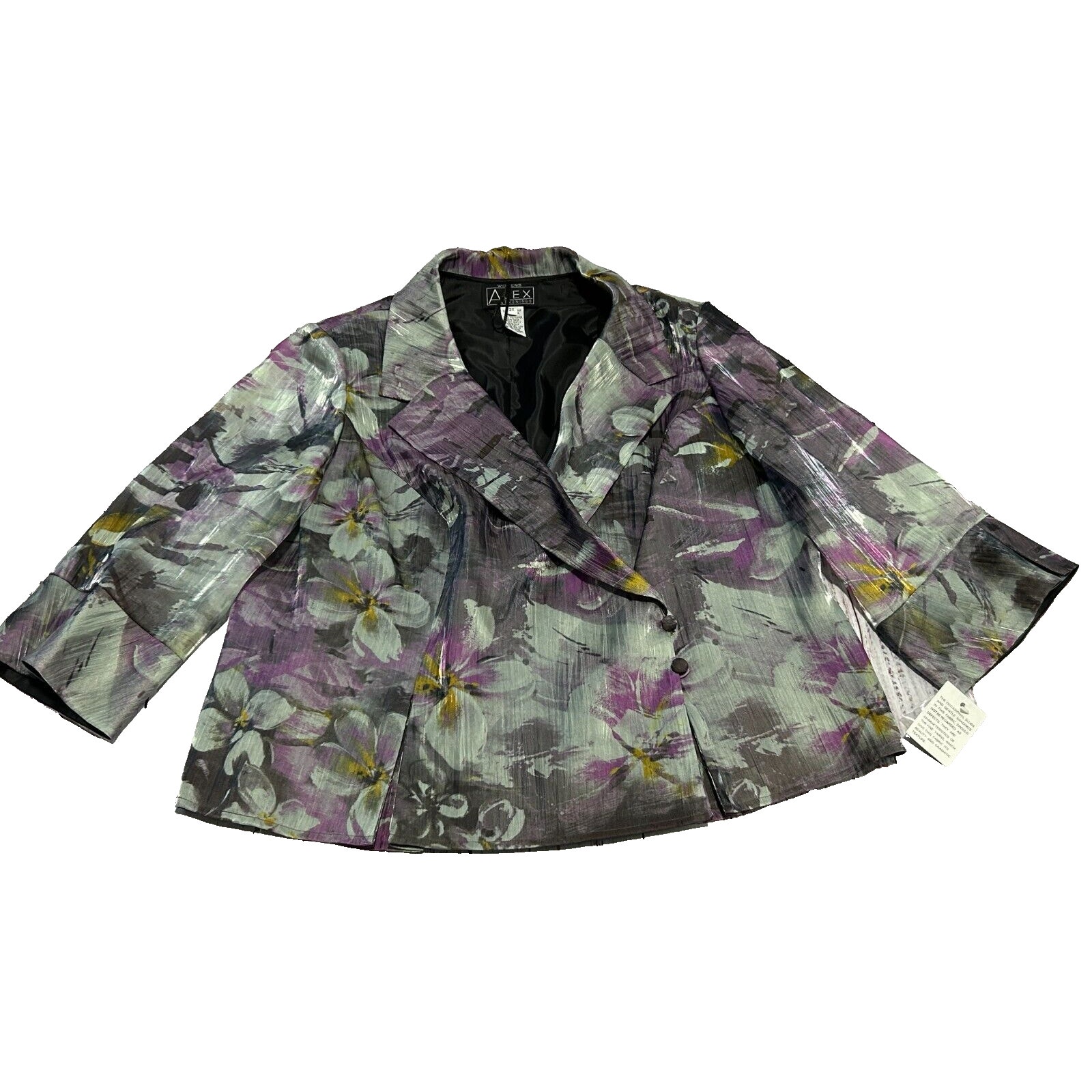 Alex Evenings Gray Purple Floral Notch Lapel Double Breasted Blazer Plus 2X NWT