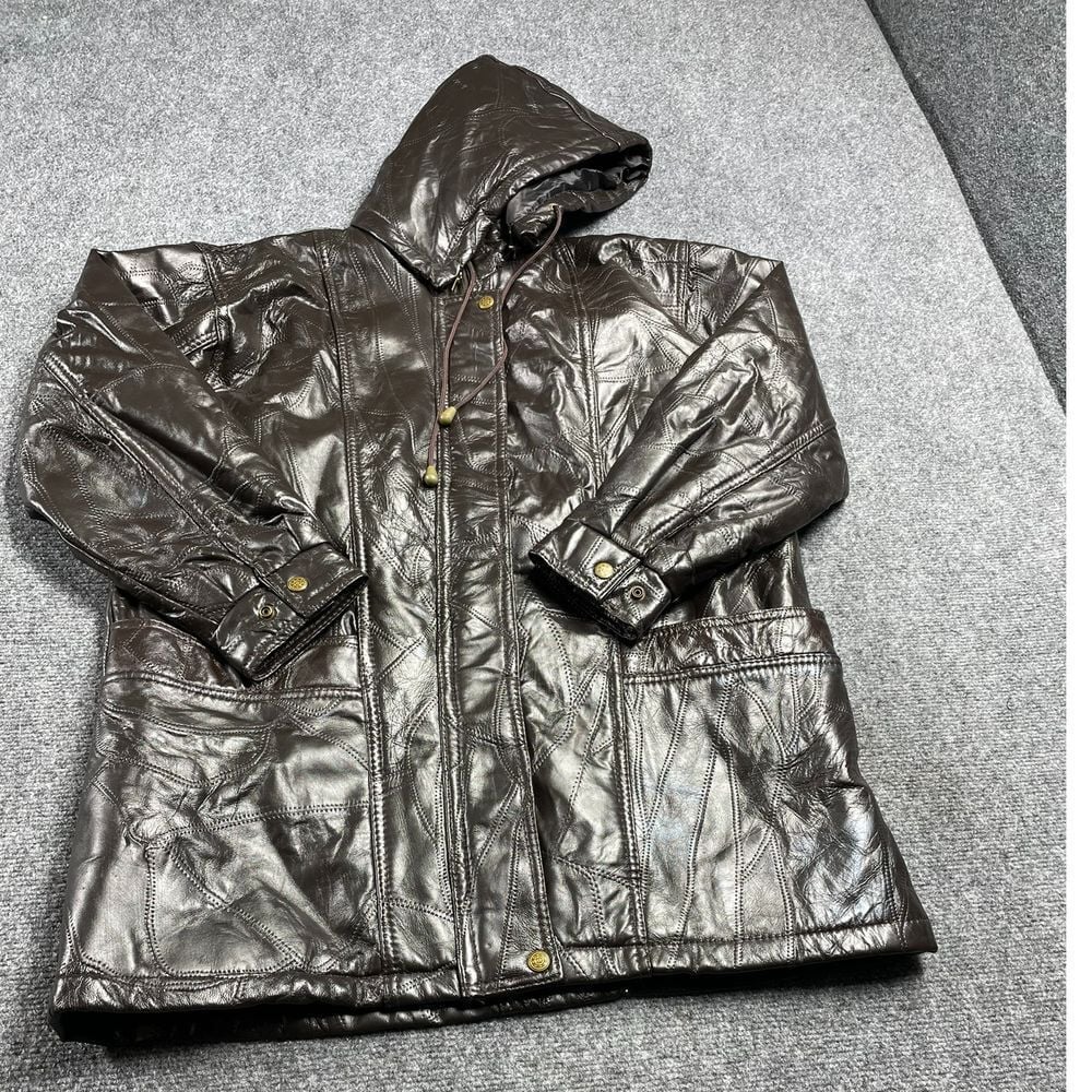 Jocelyn St. Vincent Women's Brown Jacket Leather Full Sleeve Hooded Size M