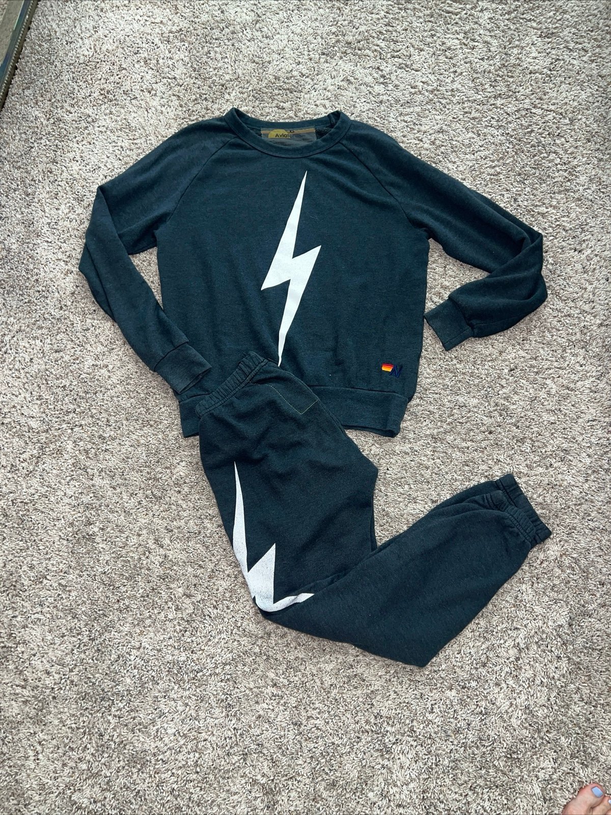 Aviator nation, sweatsuit pants and top gray with lightning bolt size XS