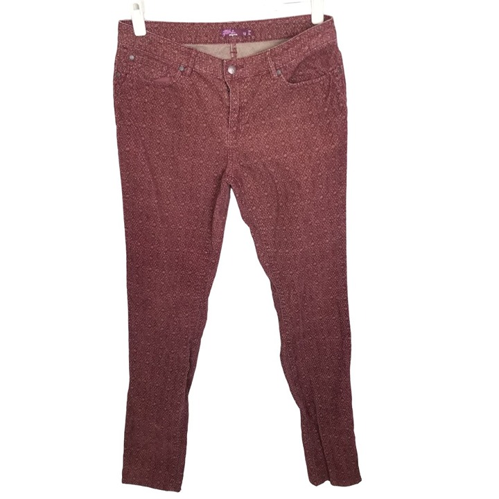 Prana Womens 12 Red Printed Denim Straight Corduroy Pant Jeans 5-Pocket Mid Rise