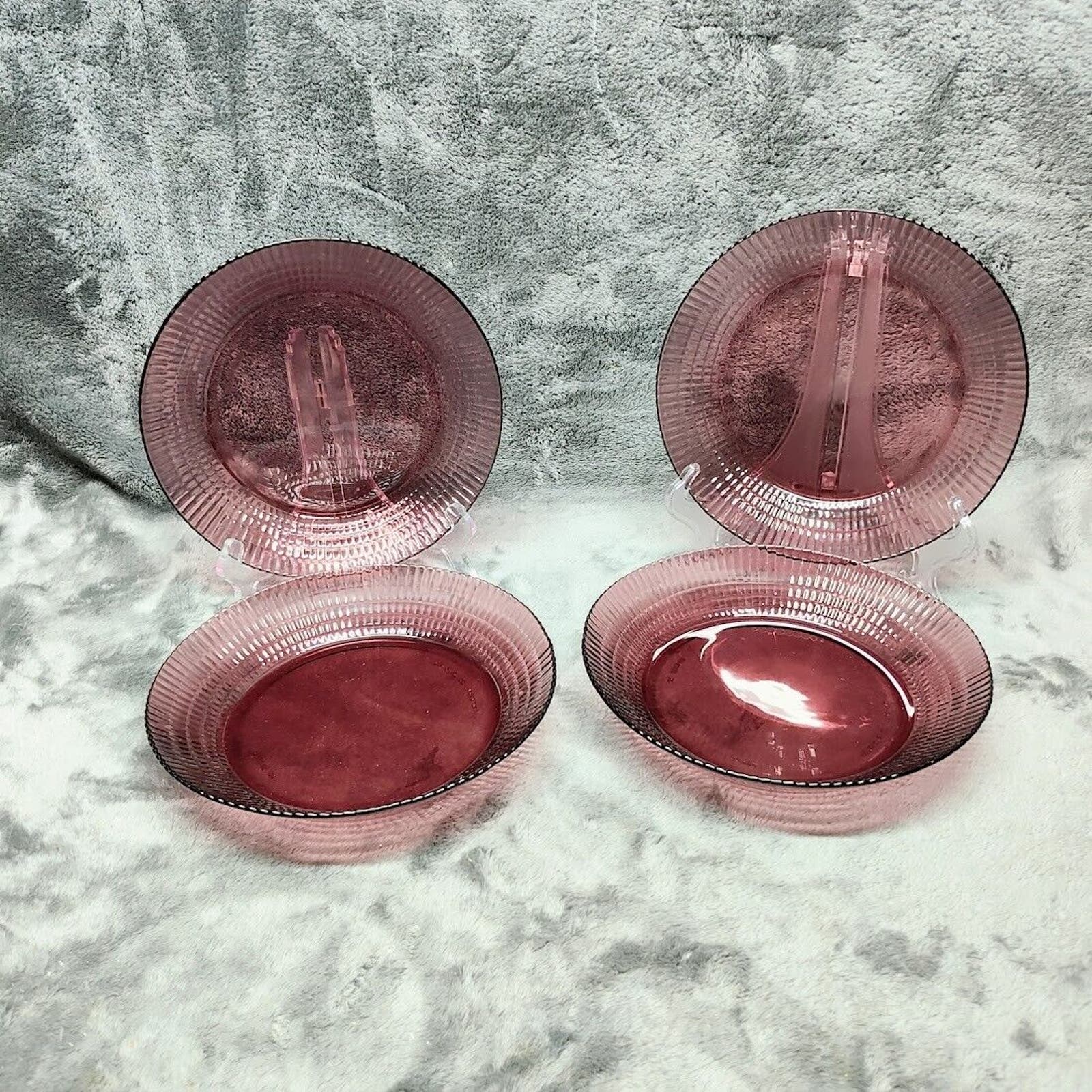 Fortecrisa Pasta Salad Bowls 1.75 Rim Set of 4 Mexico Purple Amethyst Glass 8.5