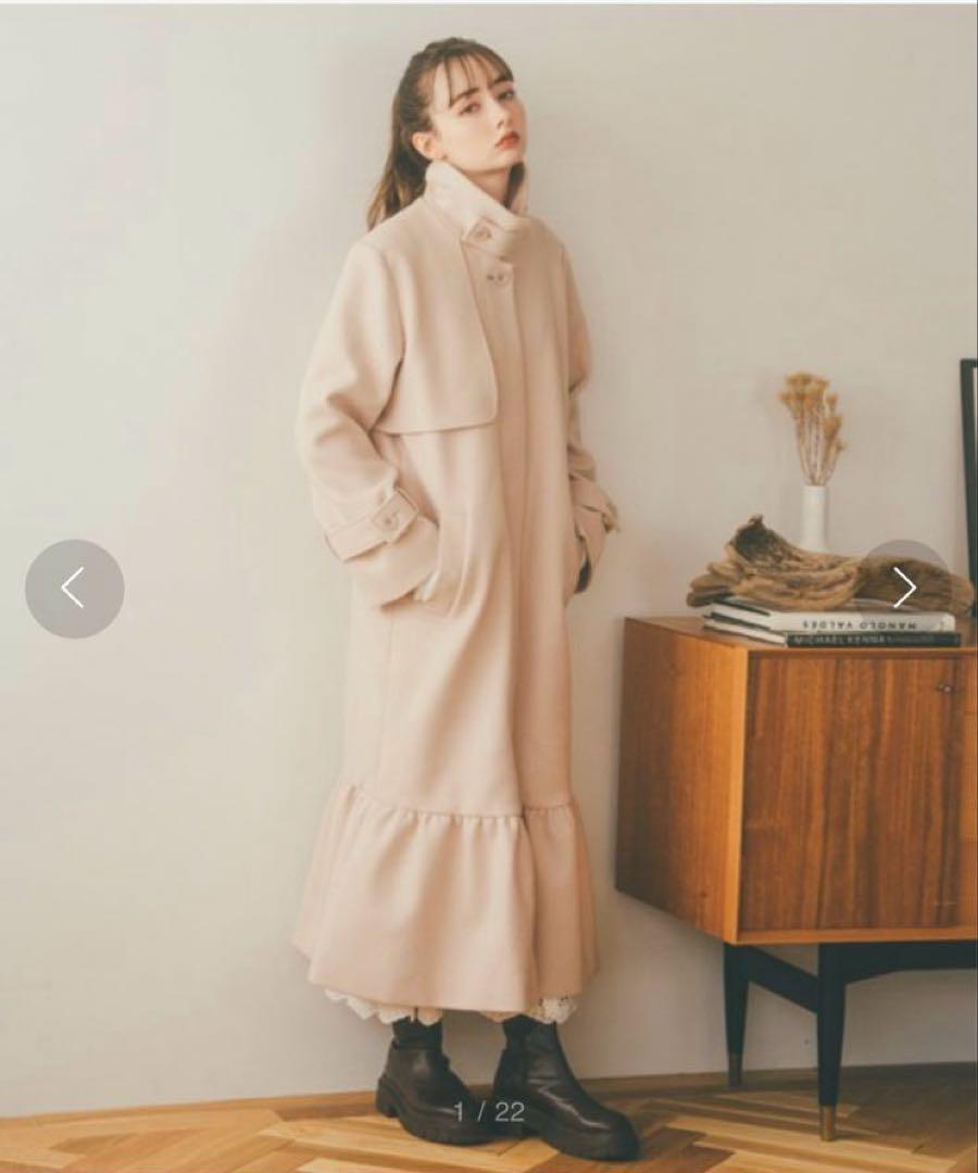 pomiii Mermaid Long Coat Pink Beige