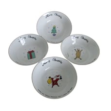 4 Merry Brite Merry Christmas Soup Cereal Bowls - Reindeer Santa Tree Gift