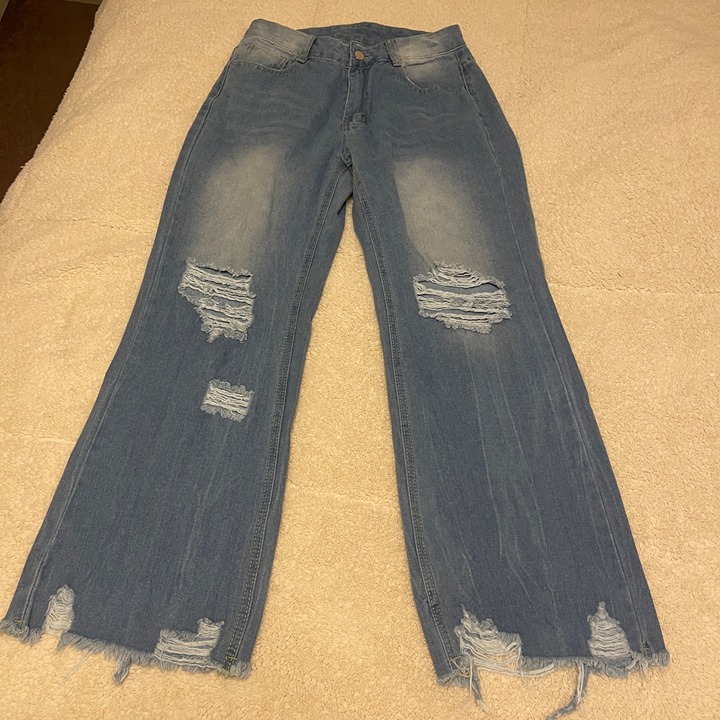 Distressed Blue Wide-Leg Denim Jeans Medium Size