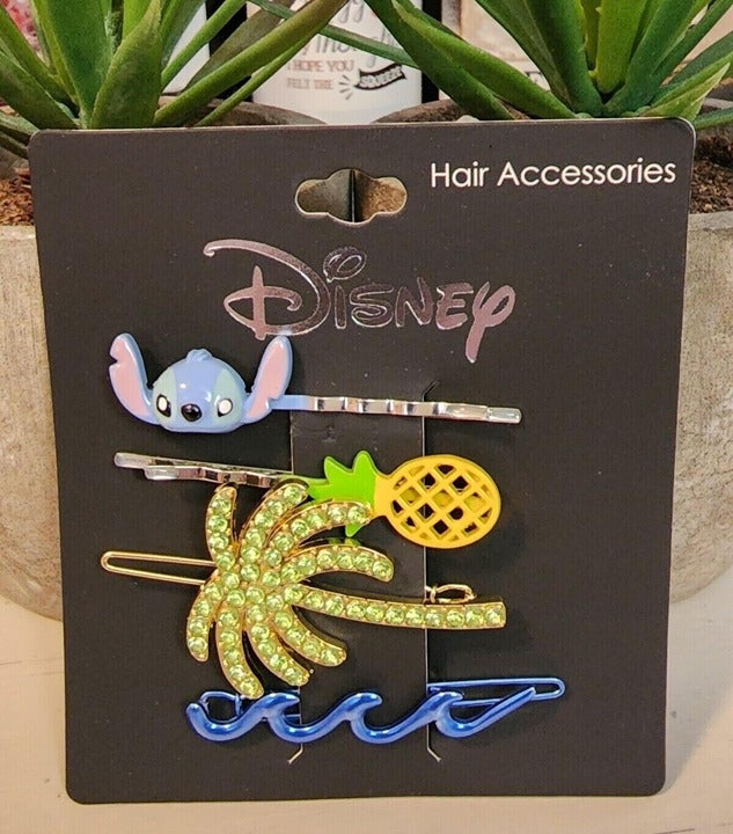 Disney Lilo & Stitch Beach Hair Clip Set of 4 palm tree, wave, pineapple