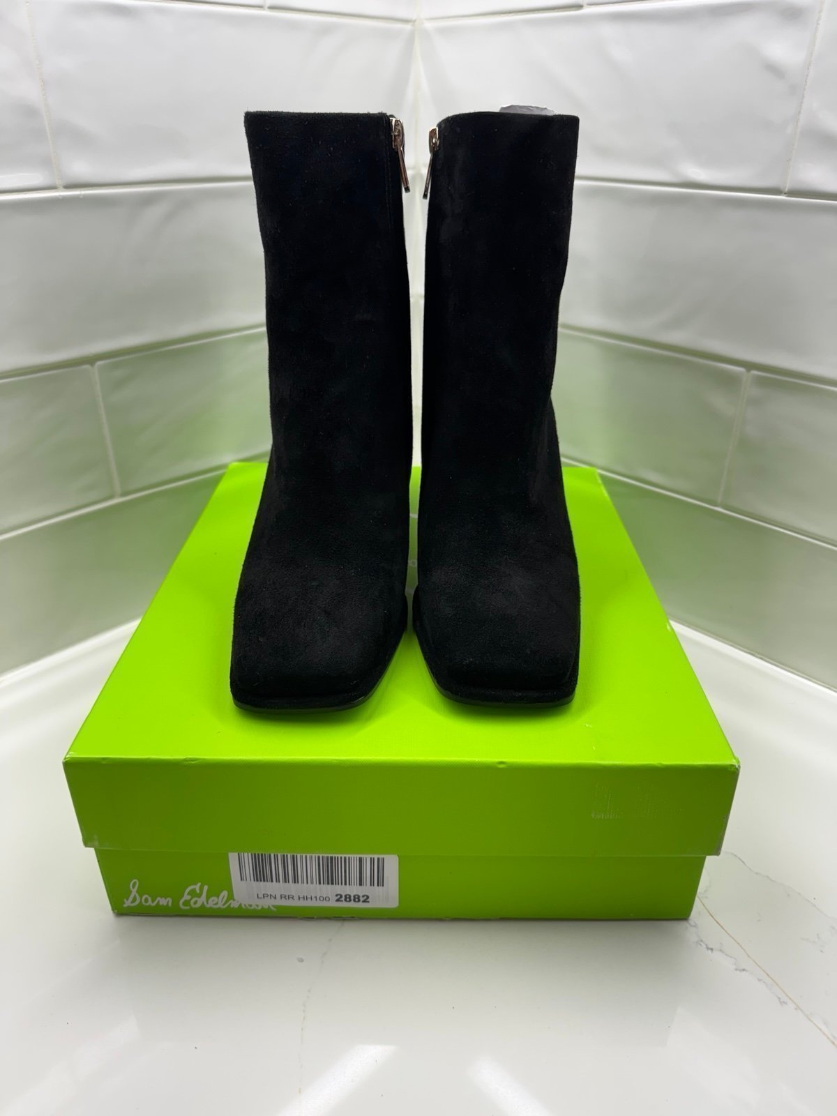 Sam Edelman Suede Ankle Boots Block Heel Square Toe Black Size 8