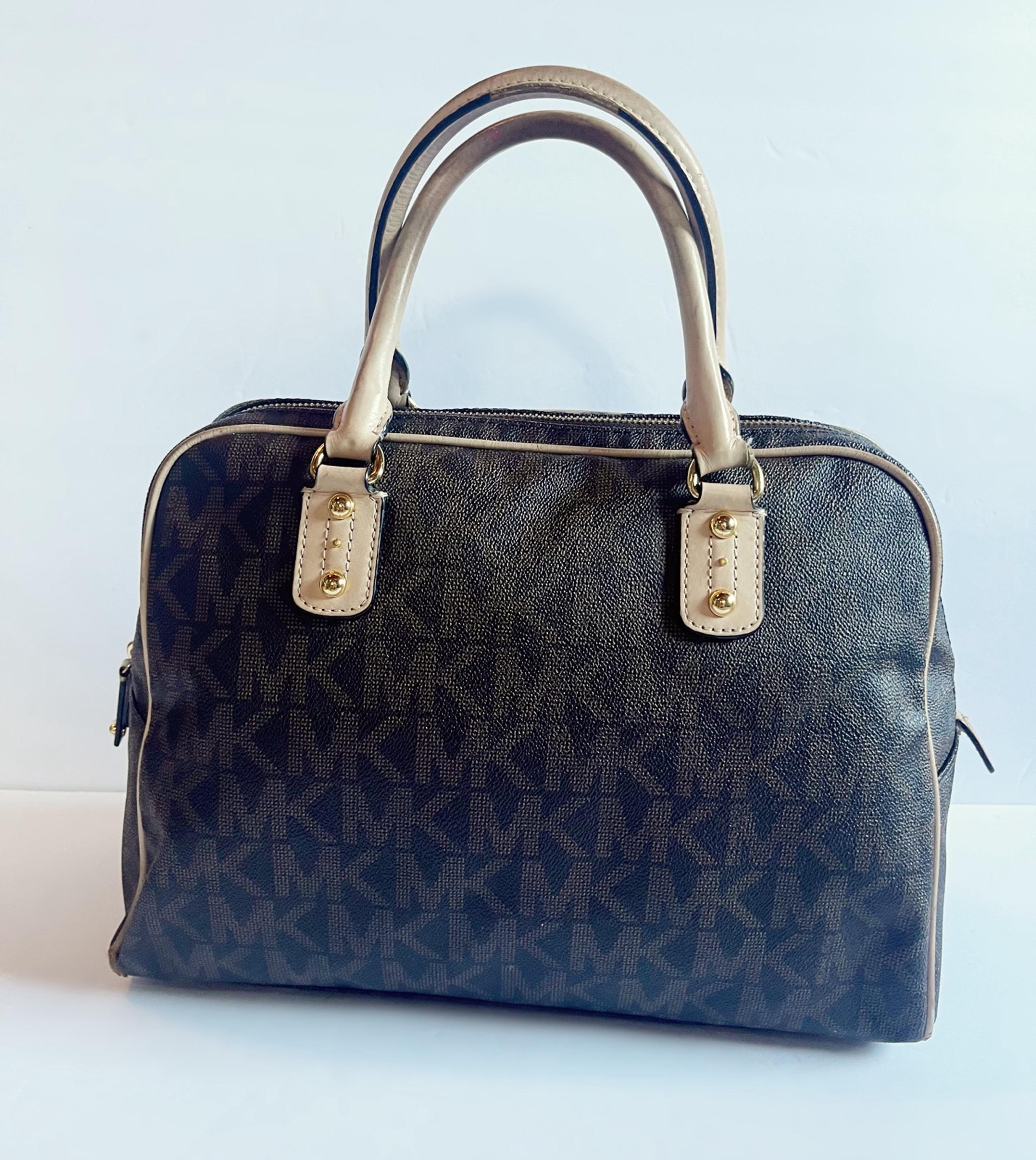 Michael Kors brown jet set Signature Domed Satchel handbag khaki tote bag Purse