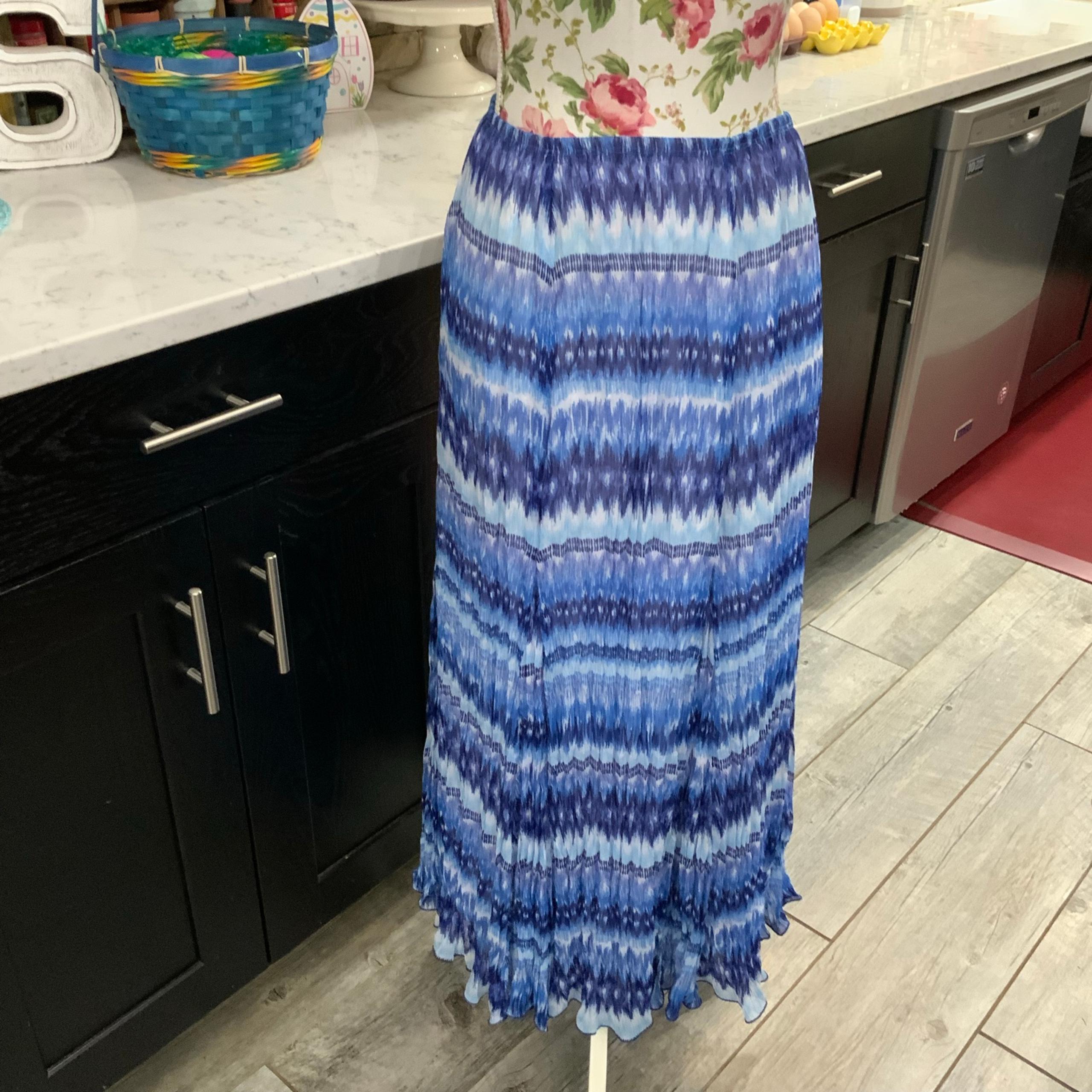 Ruby Rd Women Sz 8 Maxi Skirt Abstract Elastic Waist Blue Boho Casual To Office