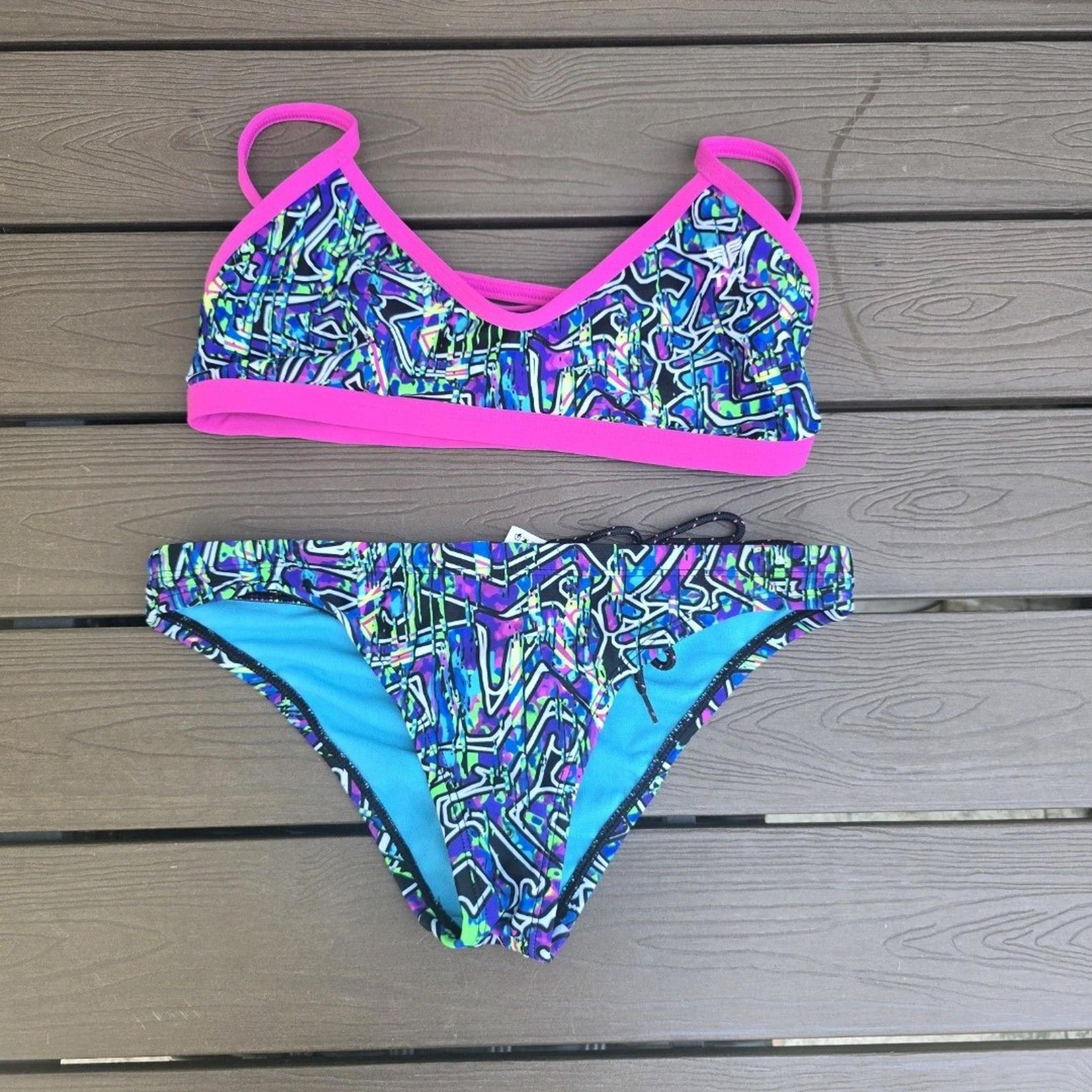 TYR Women's Durafast Pink Squiggles Trinityfit Workout Bikini Sz S NEW No Tag