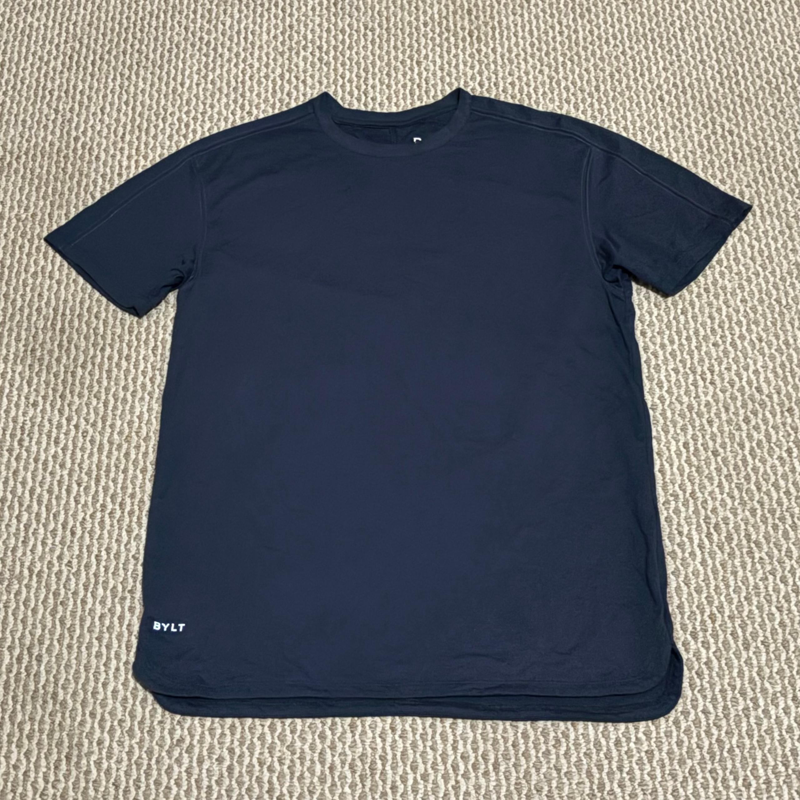 BYLT Basics T Shirt Mens Large Blue Split Hem Short Sleeve Stretch Crew Neck EUC