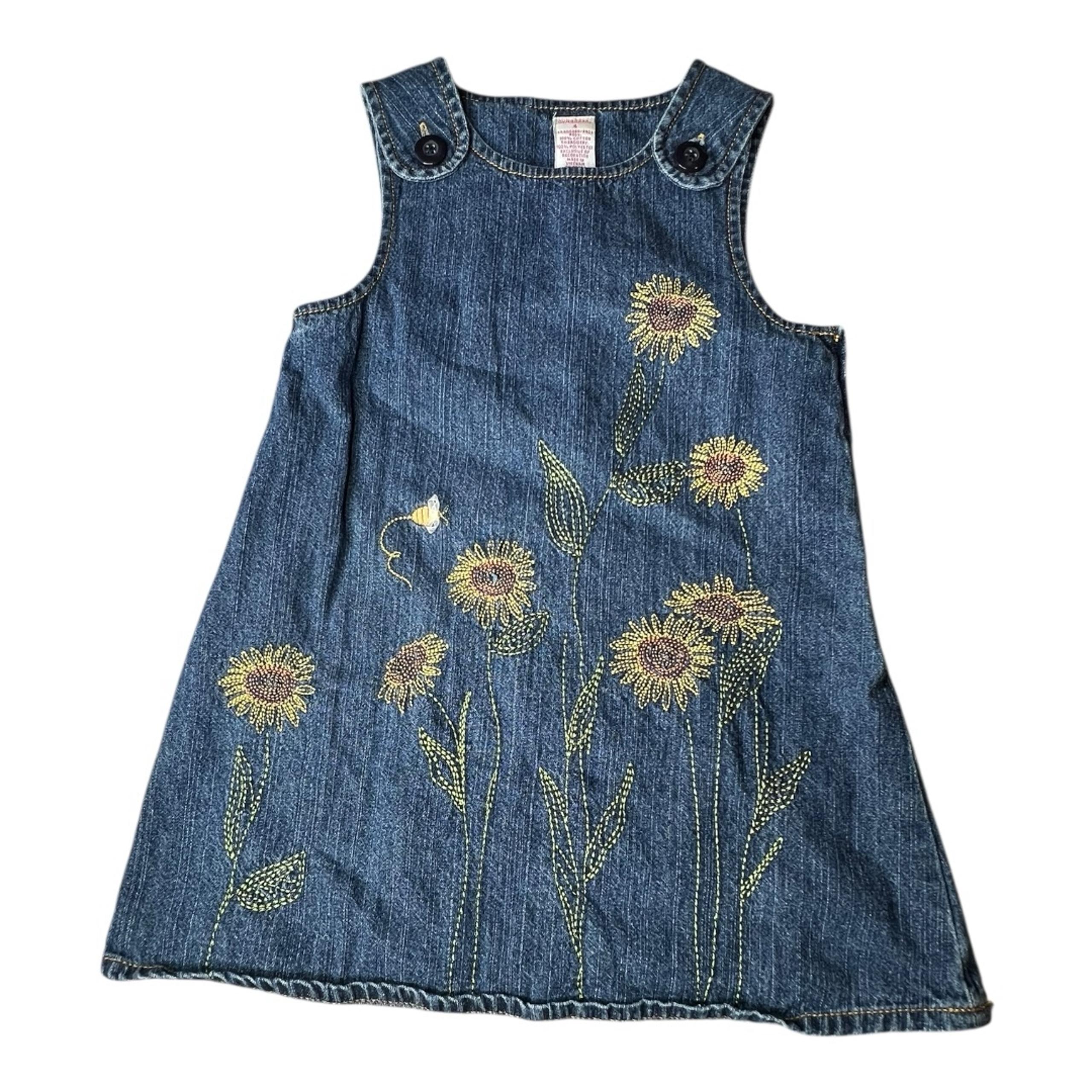 Gymboree Y2K Vintage Sunflower Denim Jean Dress Size 4