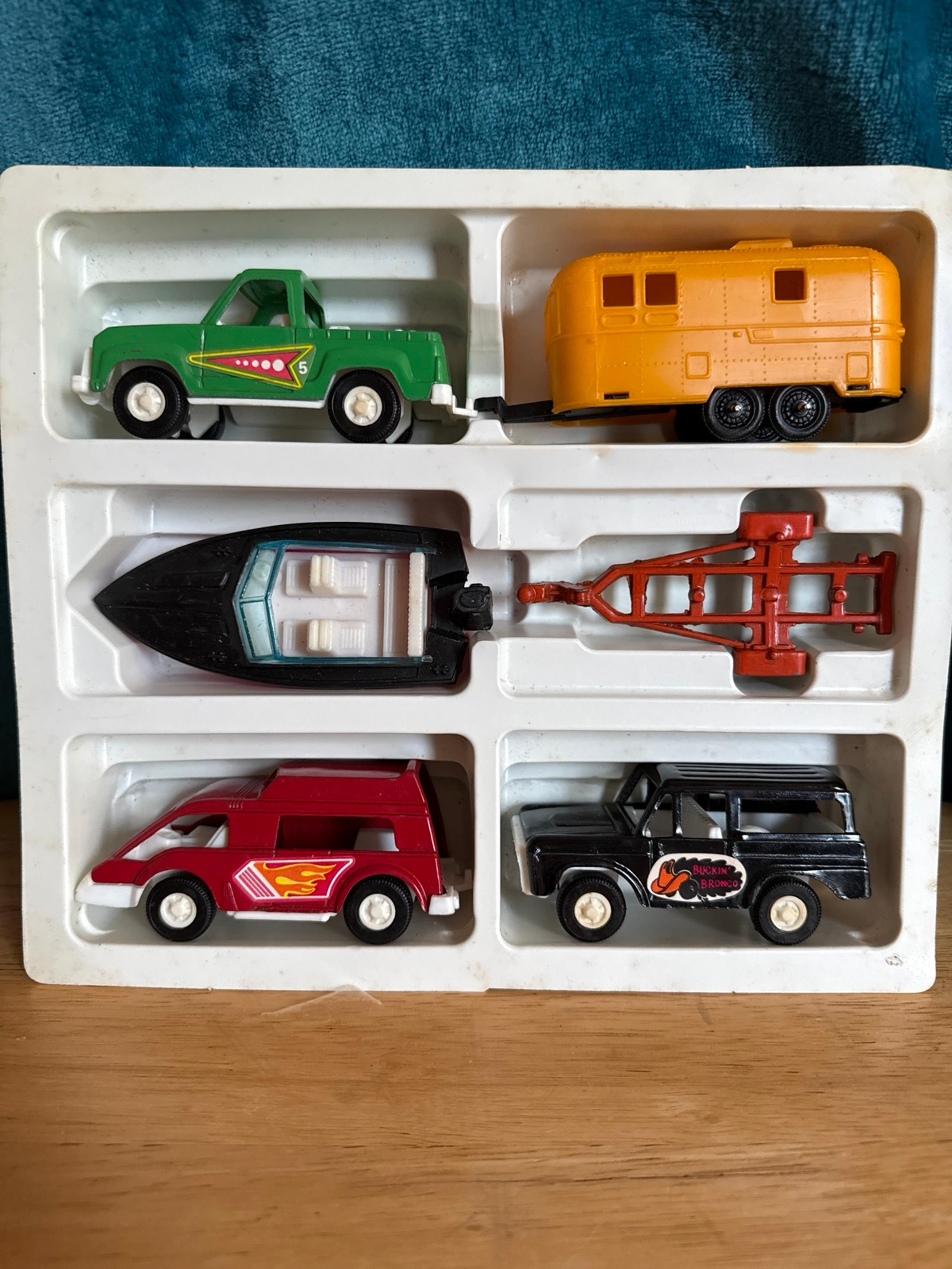 Vintage tootsie 6 piece truck and trailer boat set. Hong Kong (Read) 1970’s