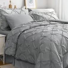 Queen Comforter Set 7 Pieces Pintuck Comforters Queen Size Grey