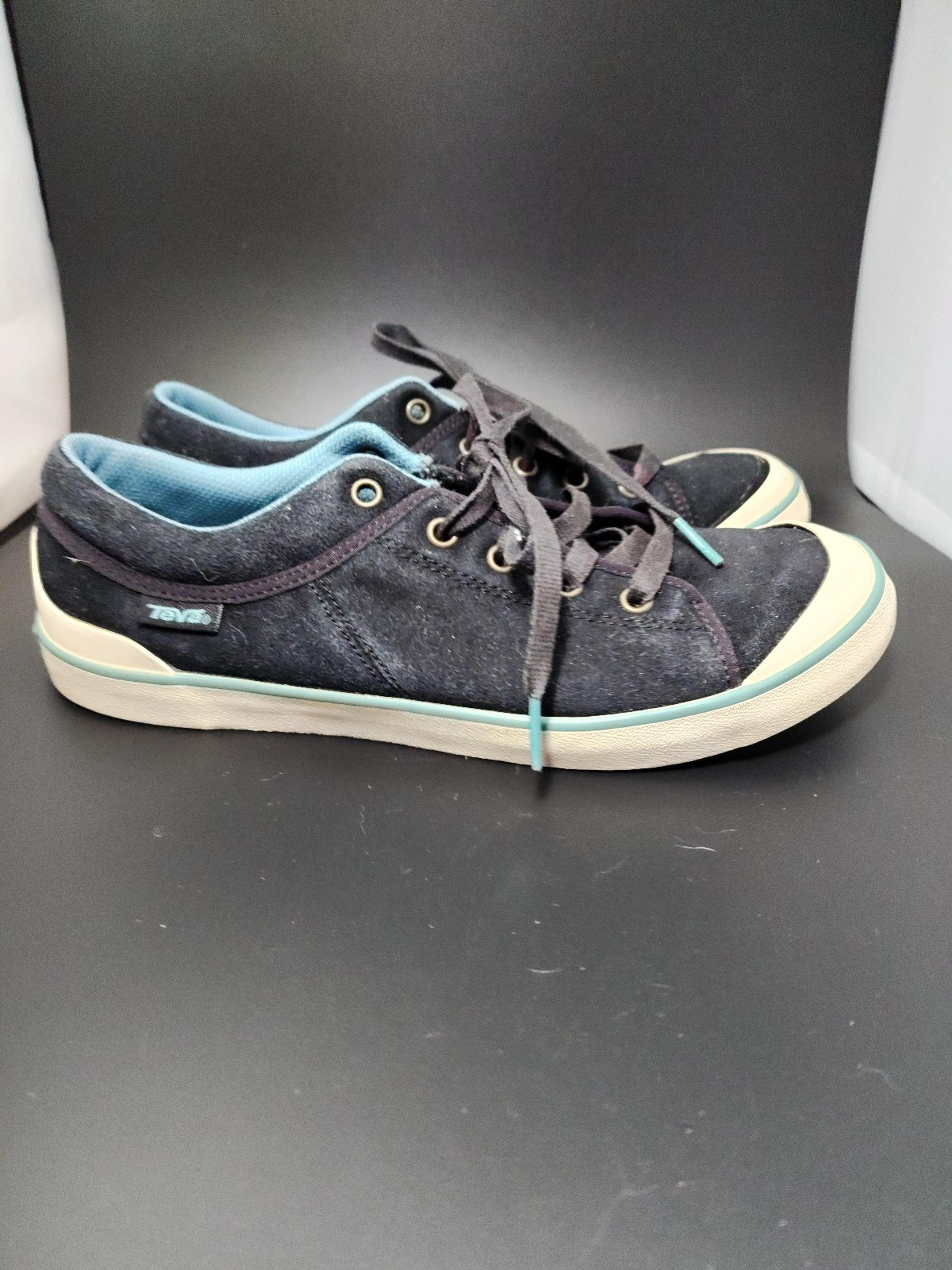 Teva Black Suede Sneakers With Cream And Teal Accents Size 9.5