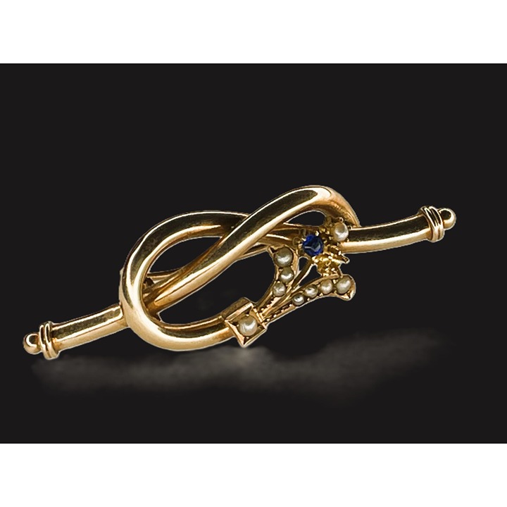Antique 14K Gold Victorian Brooch With Blue Stone & Seed Pearls