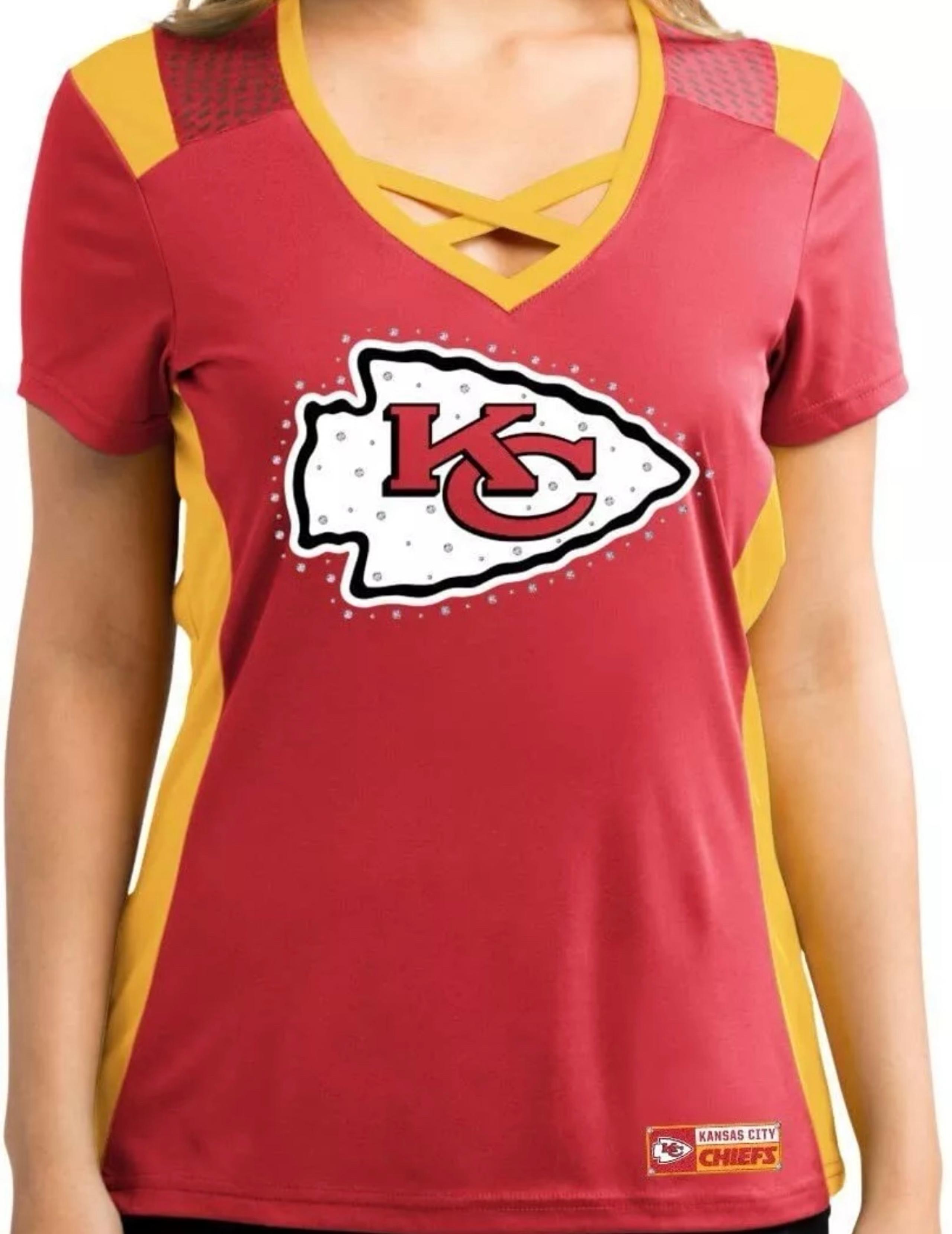 Majestic Women's Kansas City KC Chiefs Top Red Gold Rhinestones Size Medium
