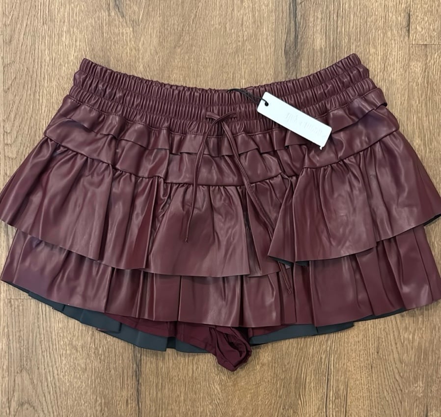 NWT Day & Moon Maroon Leather Skort