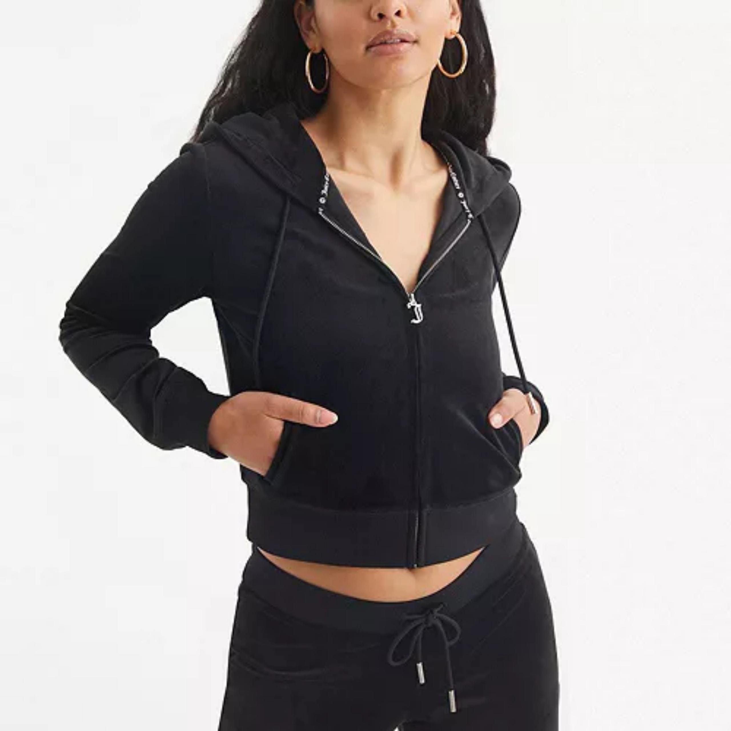 Juicy Couture Women's OG Big Bling Velour Hoodie Size L Liquorice AUTHENTIC!