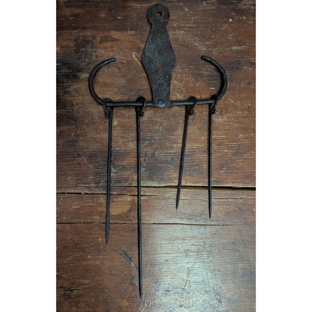 Antique 18th 19th C Fireplace Meat Cooking Skewer Set w/ 4 Skewers 12 Primitive
