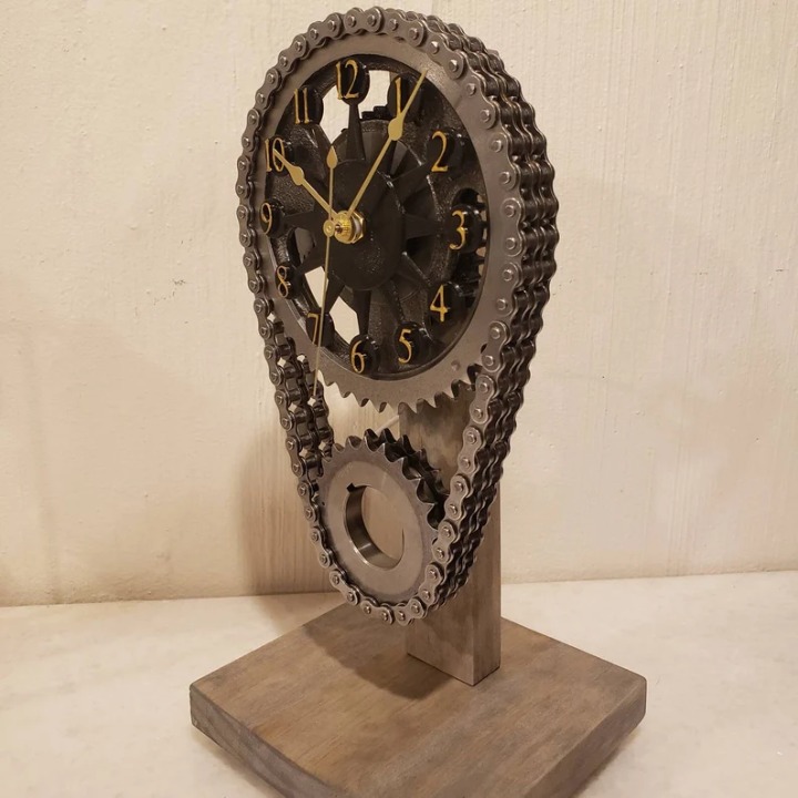 Chevy Small block, Black, Motorized, Rotating Gear Clock steampunk art style, B