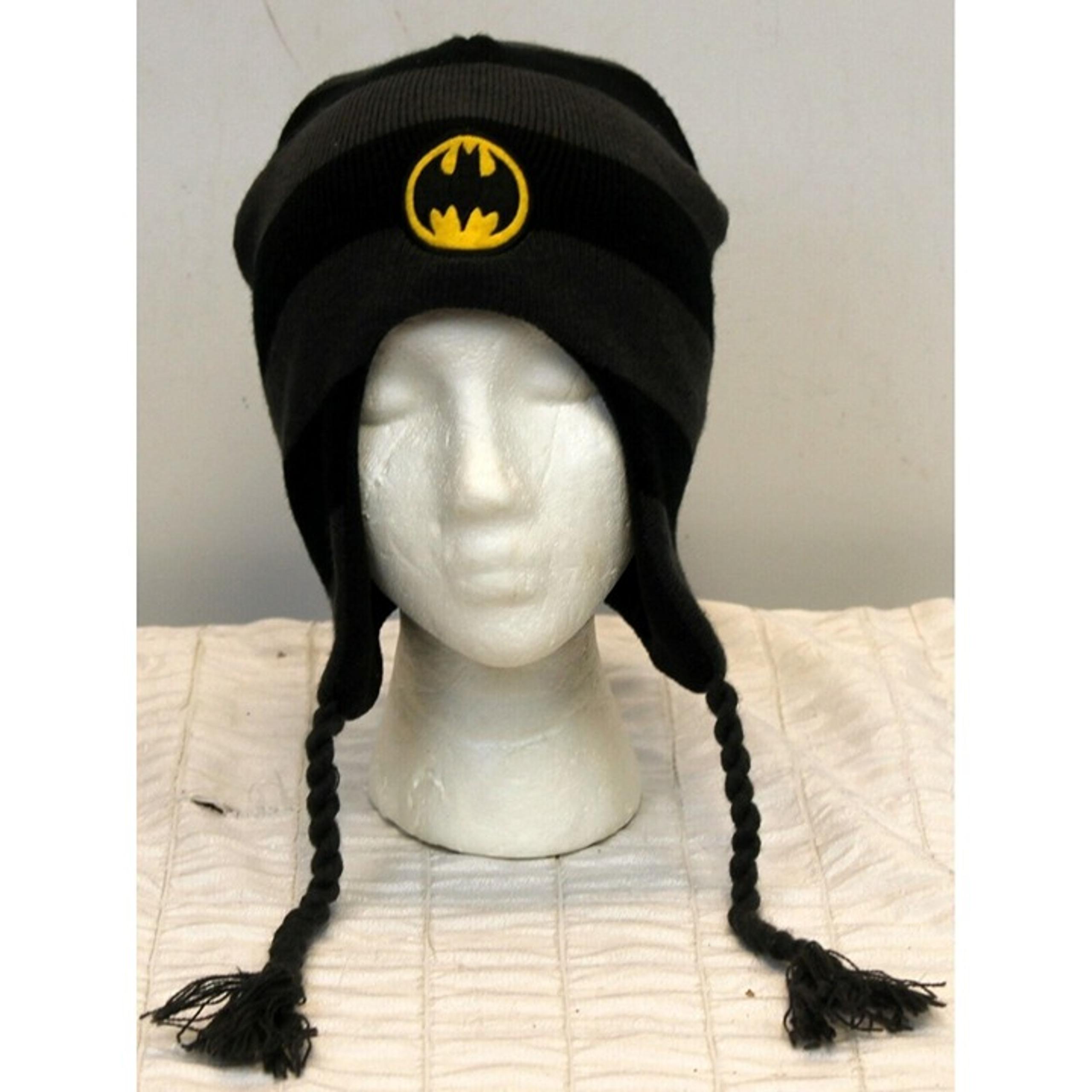 DC Comics Black Gray Batman Knit Ski Hat One Size Fleece Lined Bat Symbol Winter