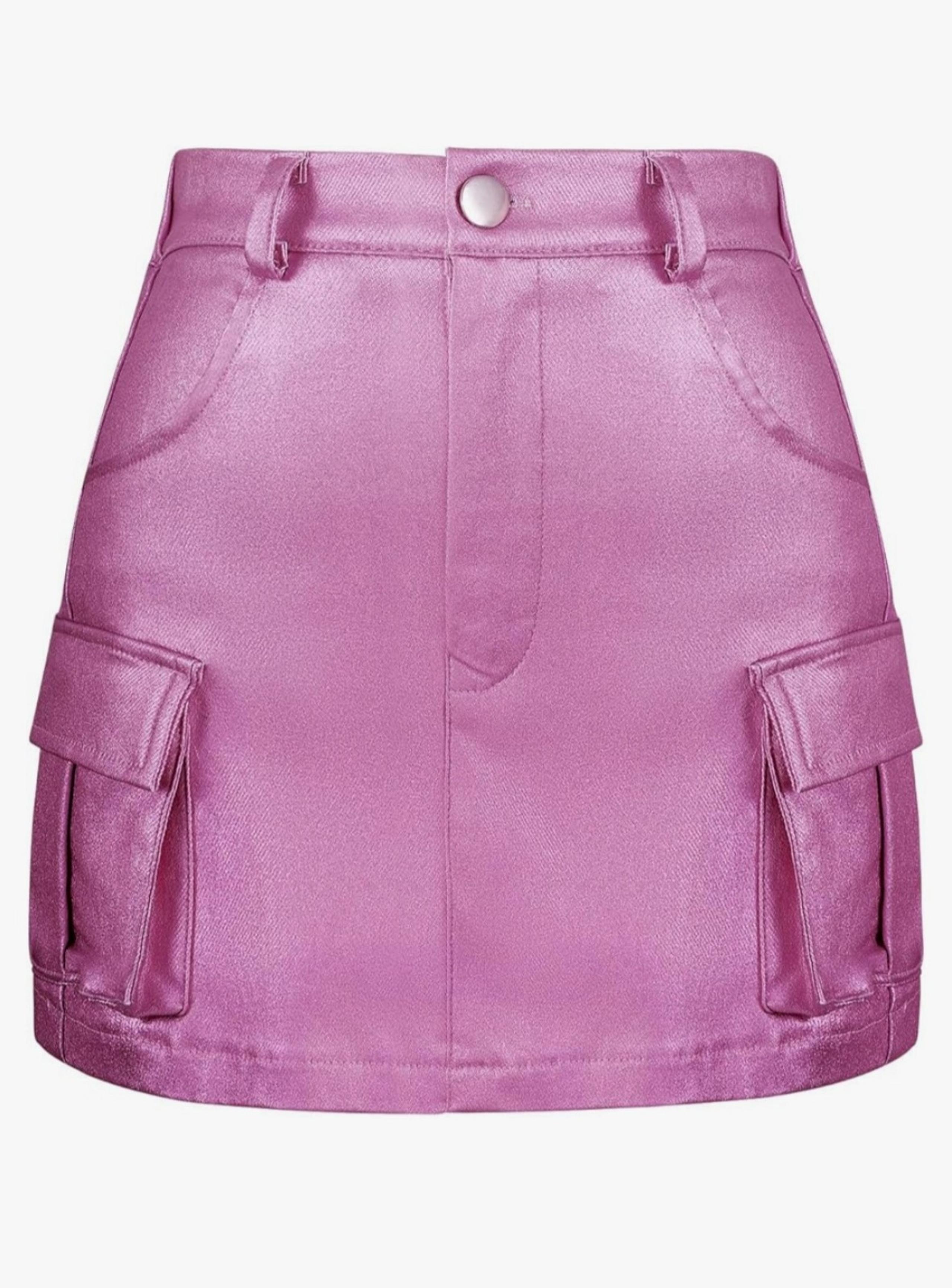 Girls Stylish Sparkly Metallic Pink Mini Skirt with Pockets