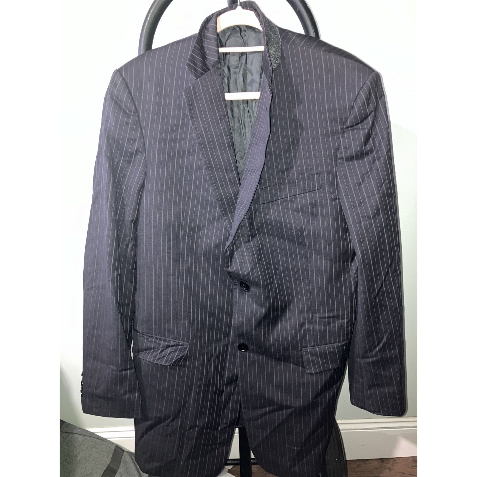 Hart Schaffner Marx Black Striped Sport Coat 42L, Double Button Blazer, Men's