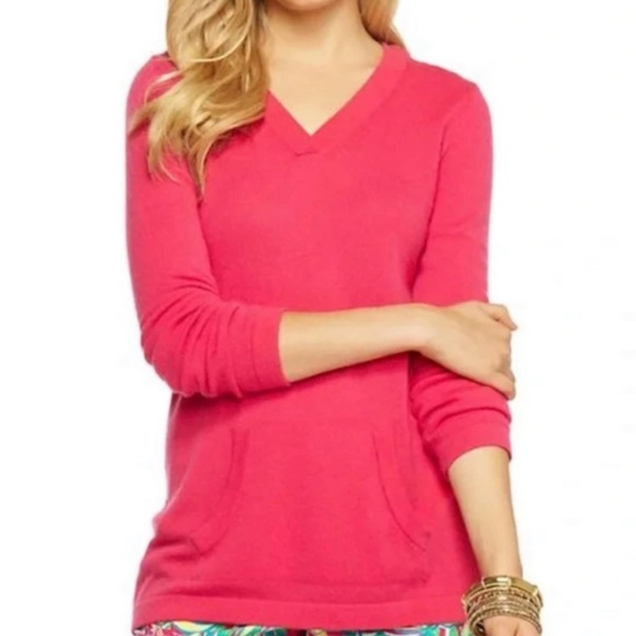 Lilly Pulitzer Sawyer 100% Cashmere Sweater Hooded in Pomegranate Pink