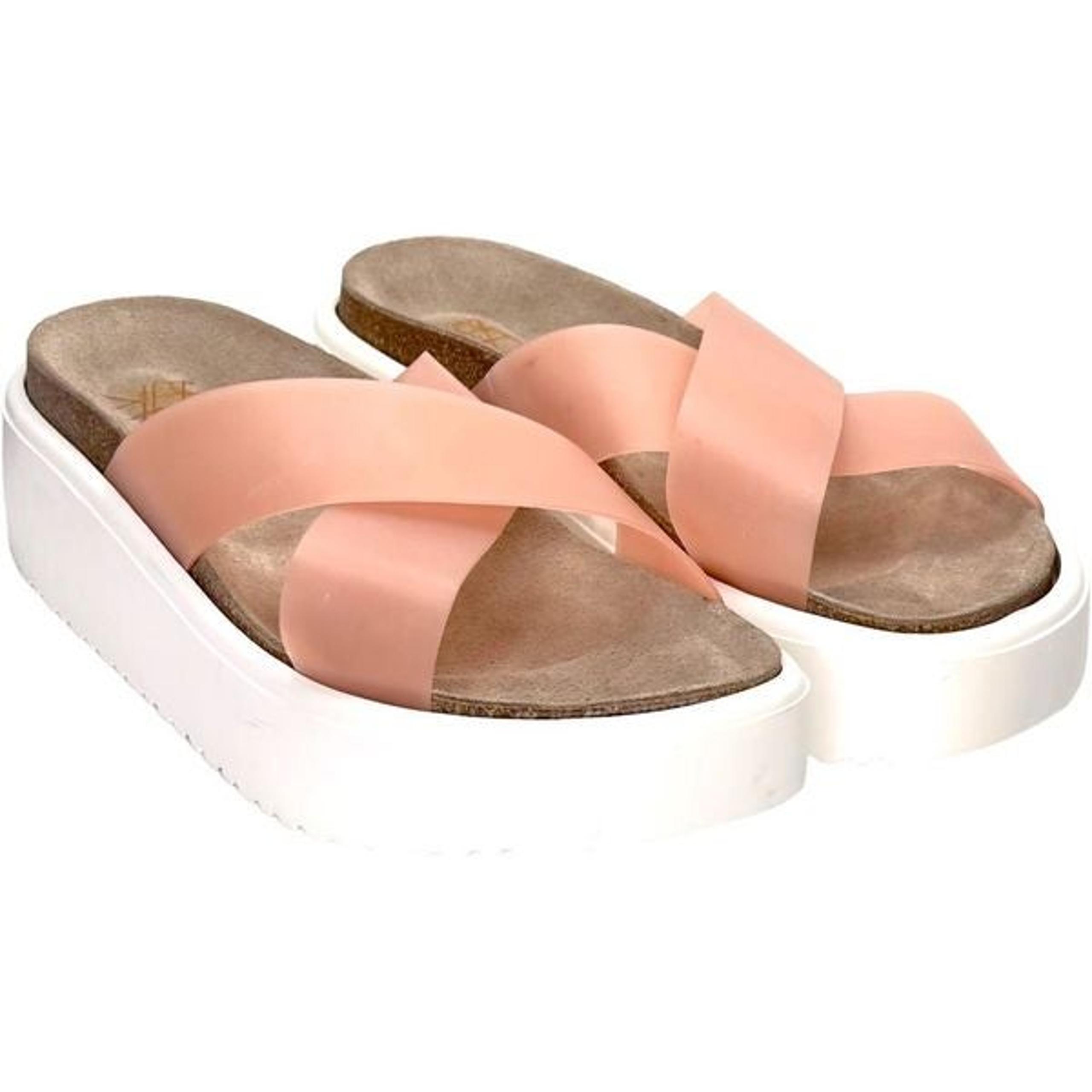 Yes By Urban Outfitters Mega Cross Womens Slides Sandals Pink Platform Vegan 8.5