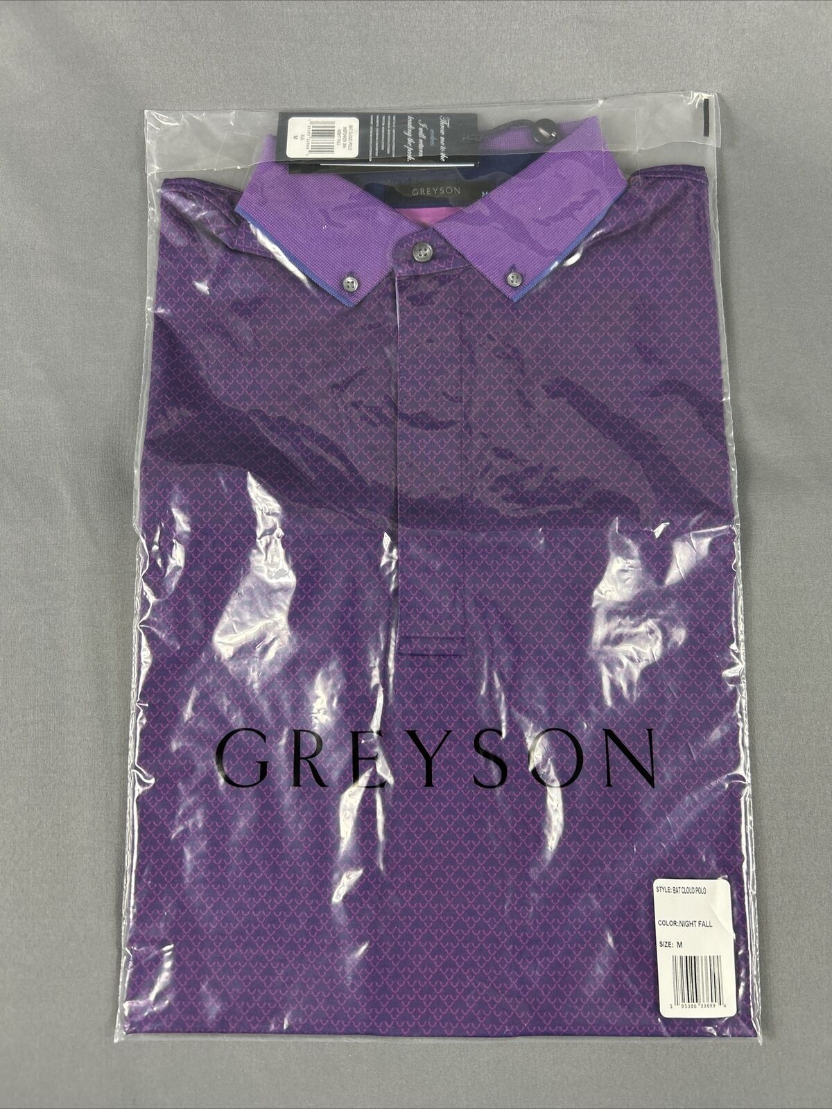 Greyson Golf Shirt Polo Bat Cloud Print Medium Night Fall Purple NWT MSRP 118