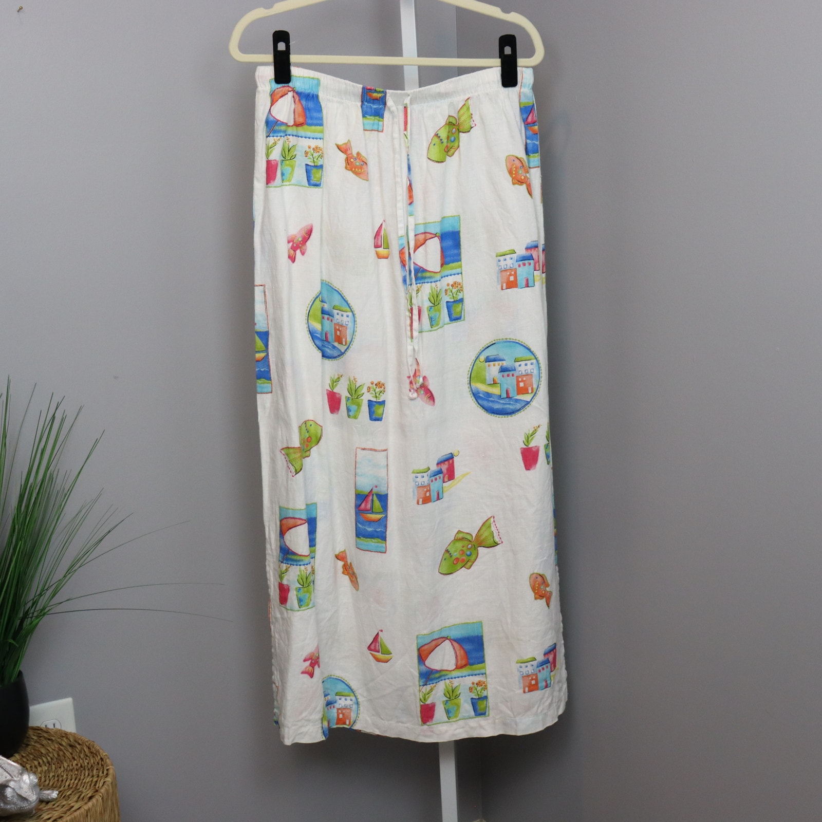 Hot Cotton by Marc Ware Linen Skirt XL | Coastal Print | Excellent Condition