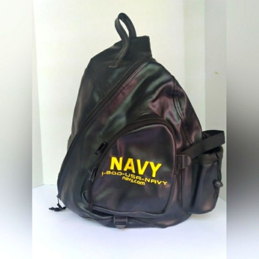 US Navy Recruitment Official Sling Backpack Black Yellow Military Memorabilia