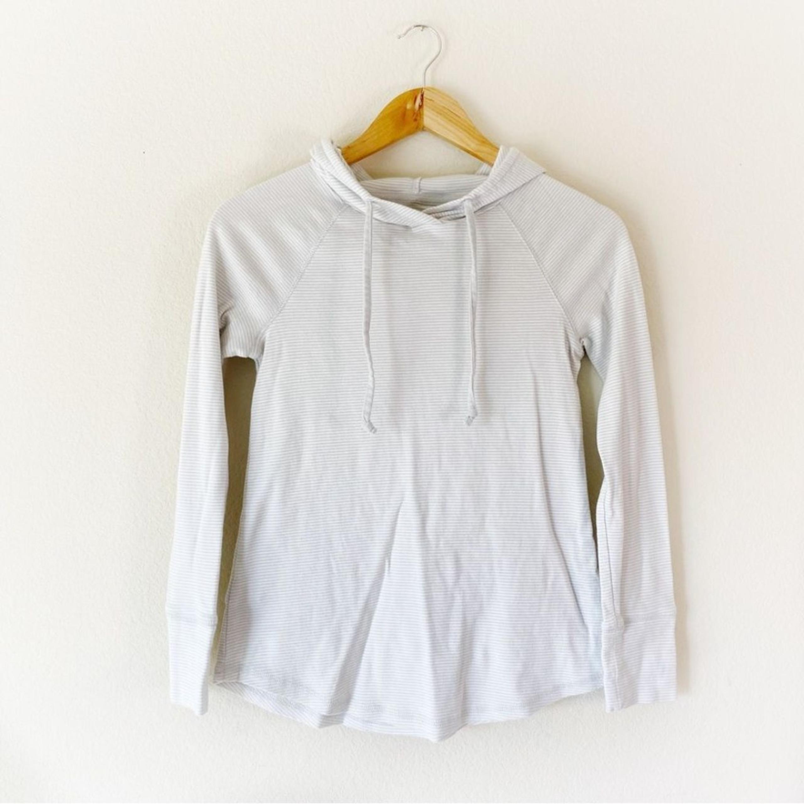 Eddie Bauer Grey White Stripes Lightweight Hoodie Sweatshirt Size Small