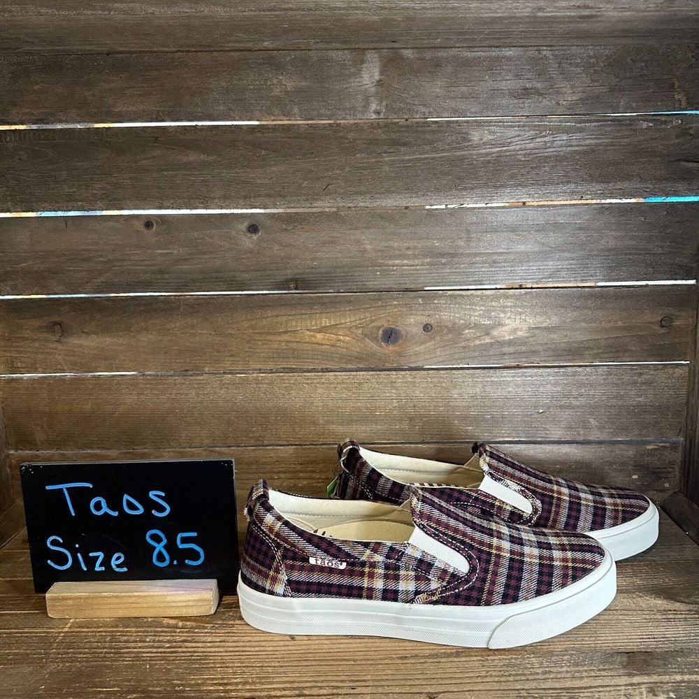 New Womens Taos Rubber Soul Plaid Canvas Casual Slip On Sneakers Shoes Size 8.5