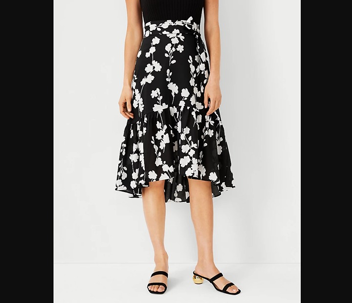 Ann Taylor Shadow Floral Flounce Midi Skirt 10 NWT