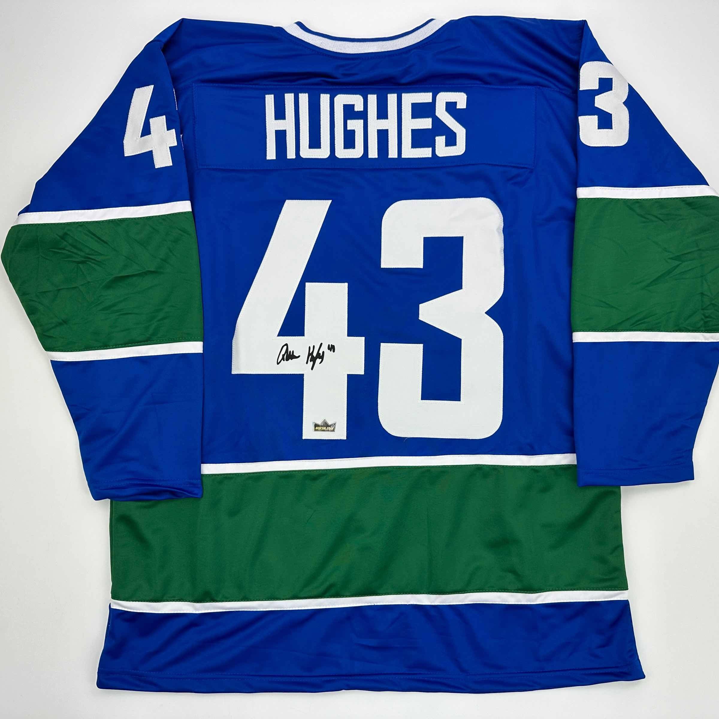 Facsimile Autographed Quinn Hughes Vancouver Blue Auto Jersey Size Men's XL