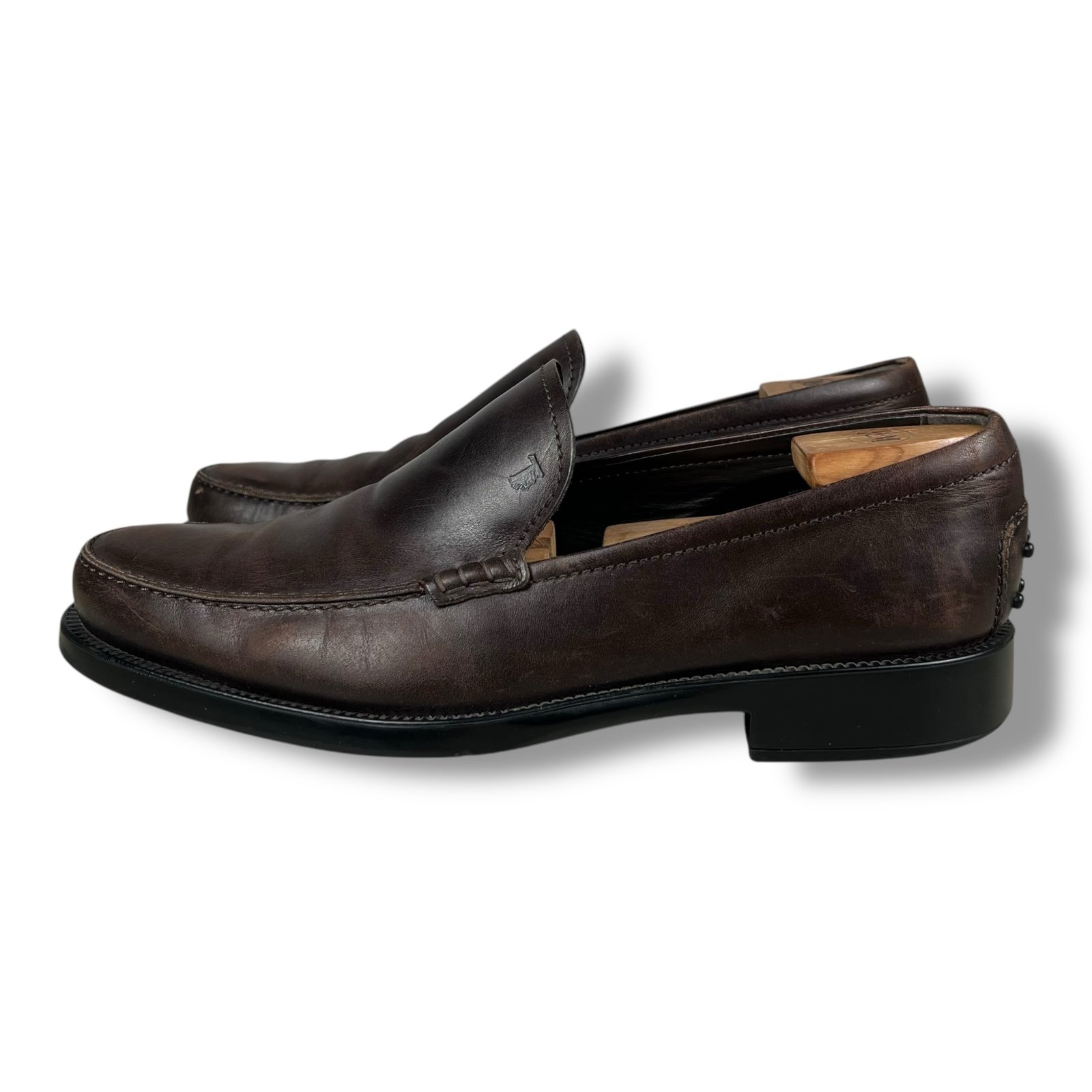 TOD's Dark Brown Leather Classic Quiet Luxury Shoes Slip On Loafers US 10.5