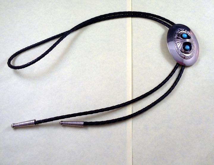 Southwest BOLO Tie Two Turquoise Color Stones Silver Oval Design 18 Leather