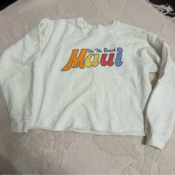 Retro brand free people collab Maui White Graphic Sweatshirt cropped