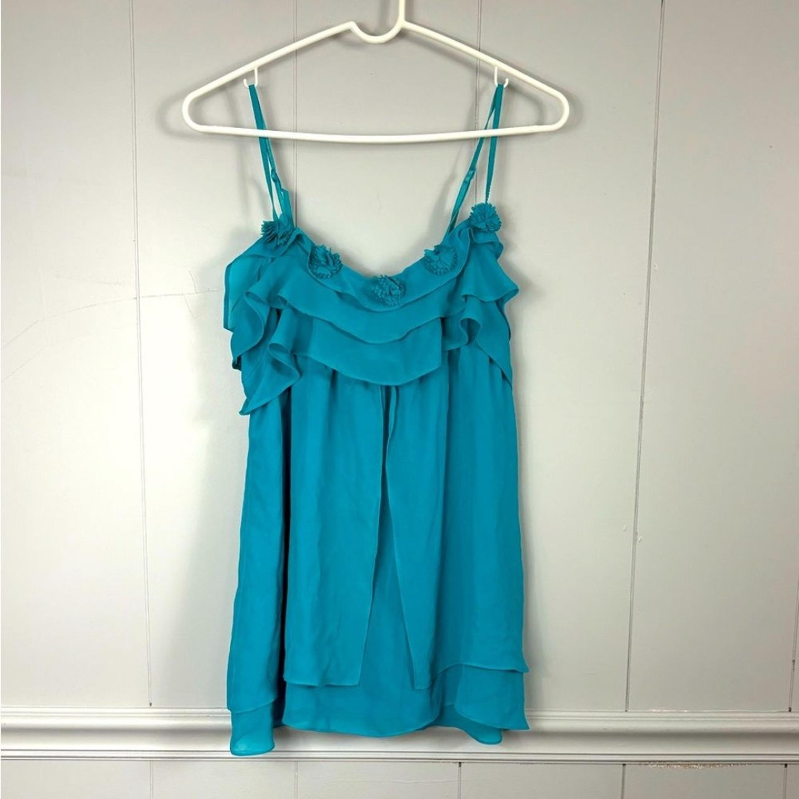 In Bloom Blue Babydoll Lace Floral Flowy Ruffle Preppy Top Size Large