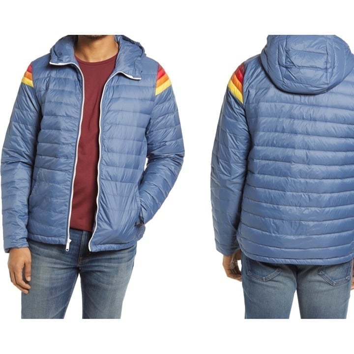 Marine Layer Banks Puffer Hoodie sea Jacket Navy blue medium full zip pockets