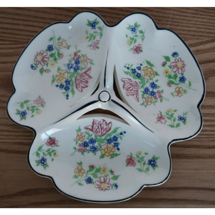 Vintage G & J hand painted Japan divided platter serving dish floral pottery