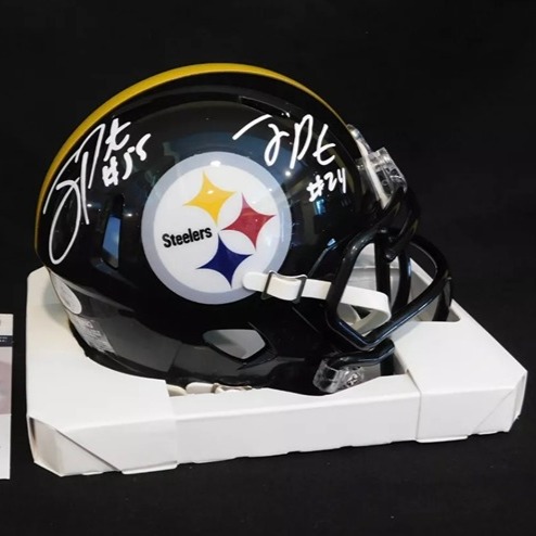 Joey Porter Jr & Sr Dual Signed Autographed Steelers Speed Mini Helmet JSA COA