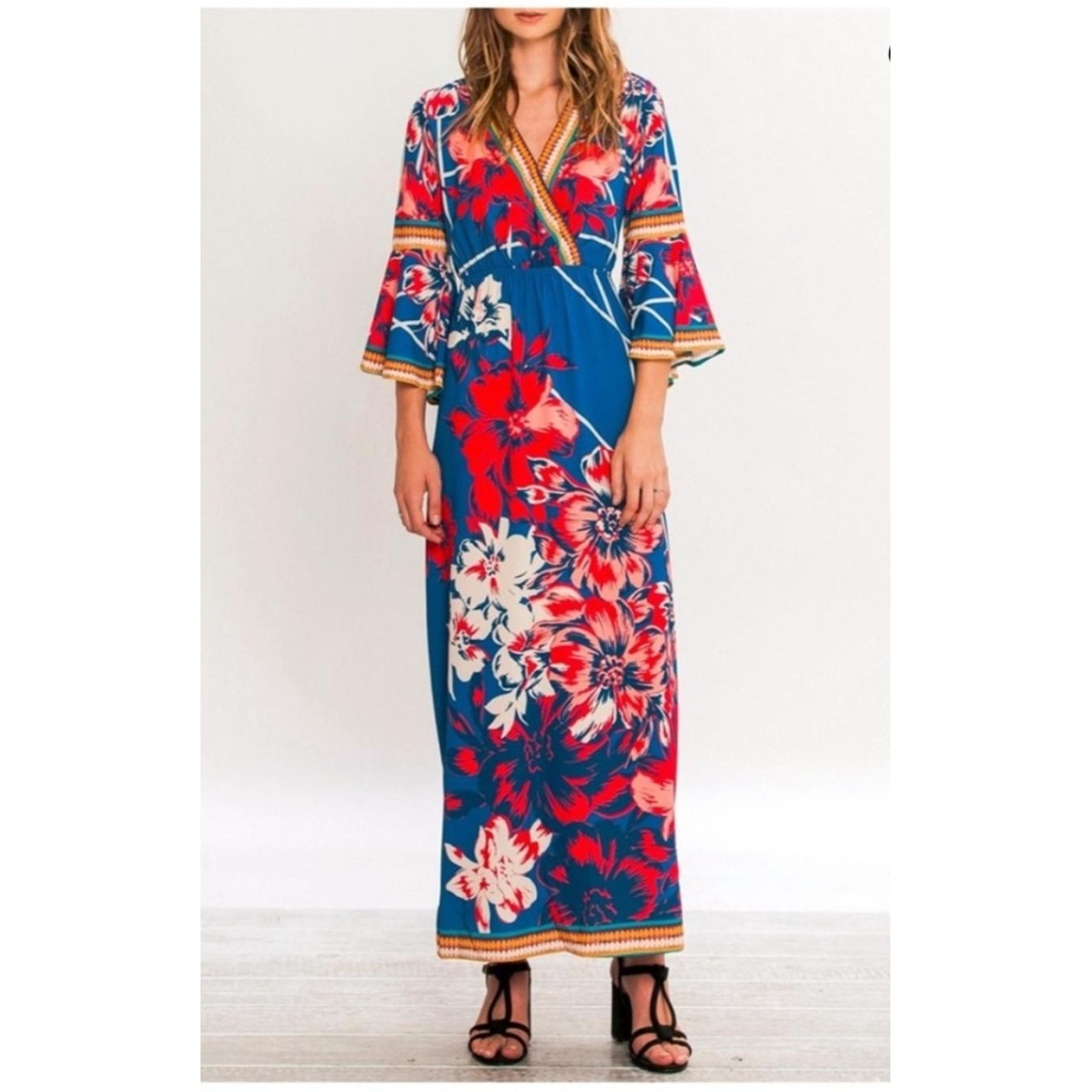 Flying Tomato Isabella Flower Maxi Dress Bell Sleeve Bohemian Style Dress