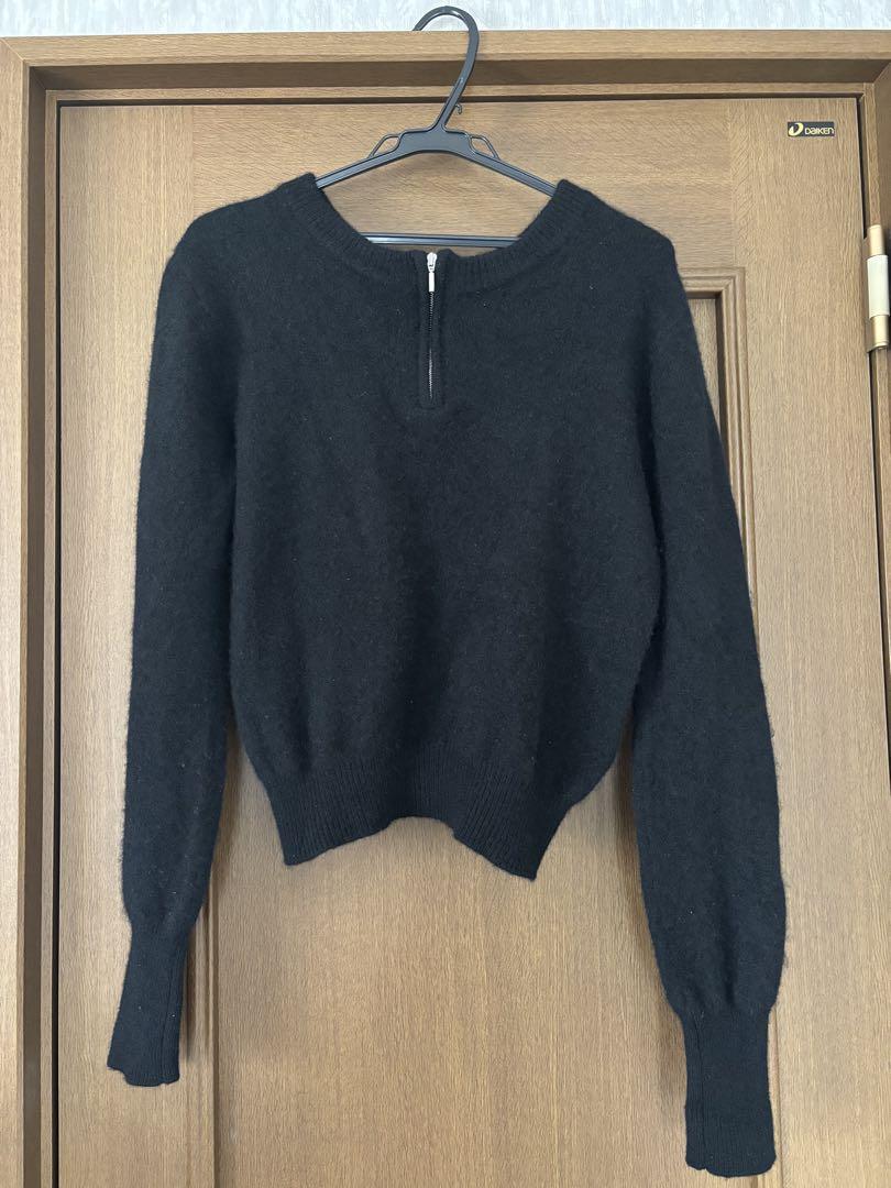 【あすつく】 W CLANE】 FACE TOPS KNIT YAK ZIP HALF トップス