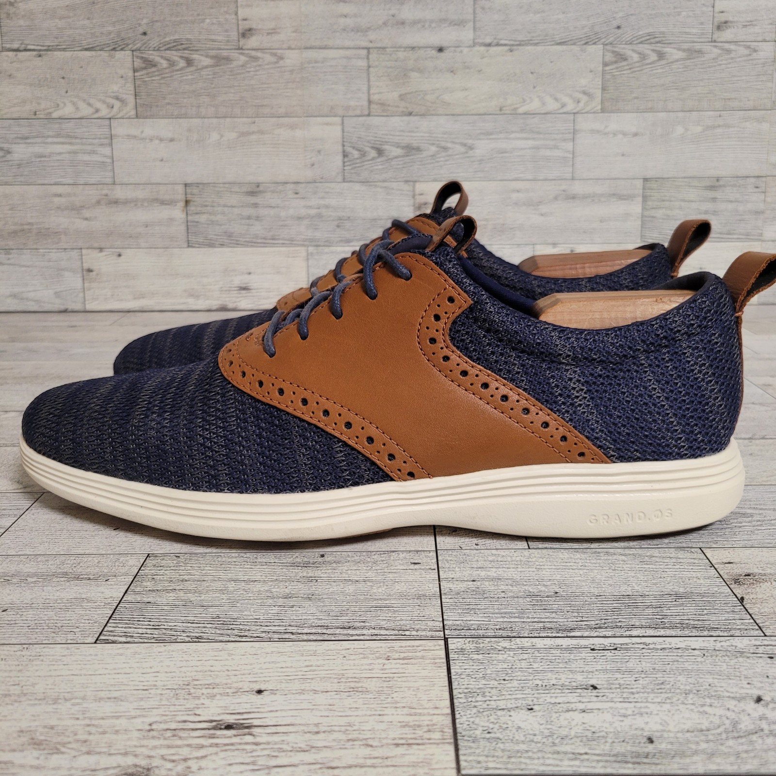 Men's Cole Haan Grand Tour Blue Brown Knit Oxfords Shoes Size 10