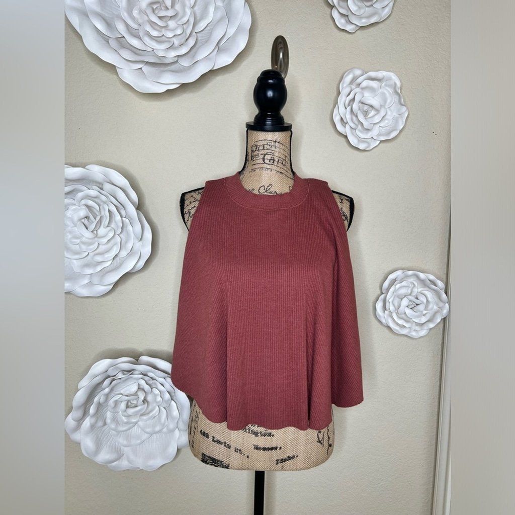 Free People Carolina Ribbed Tank Top in Dusty Rosewood with Open Back Sz M