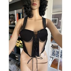 Akira Neither Here Nor There Black Mesh Corset Top sz M NWT